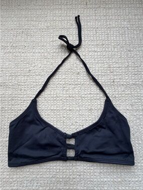 Midori Bikinis Black Halter Bikini Top with Front Detail